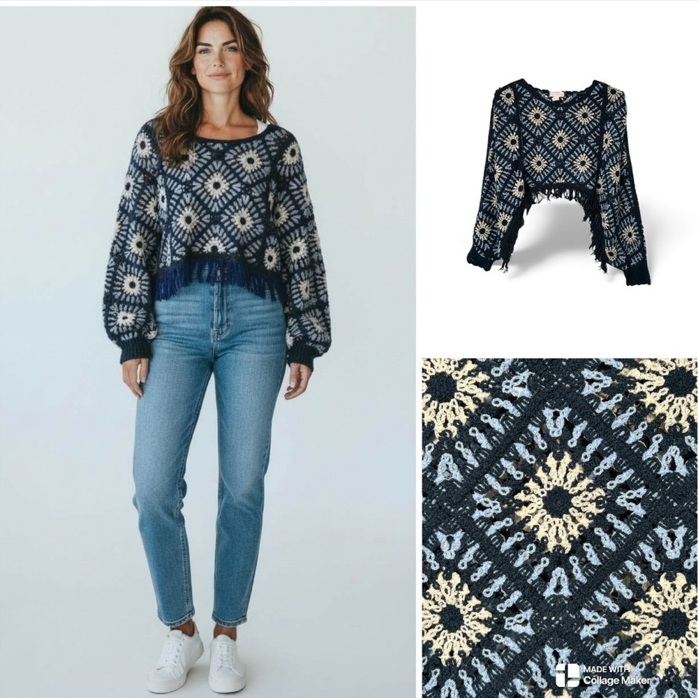 House of Harlow crochet one size sweater